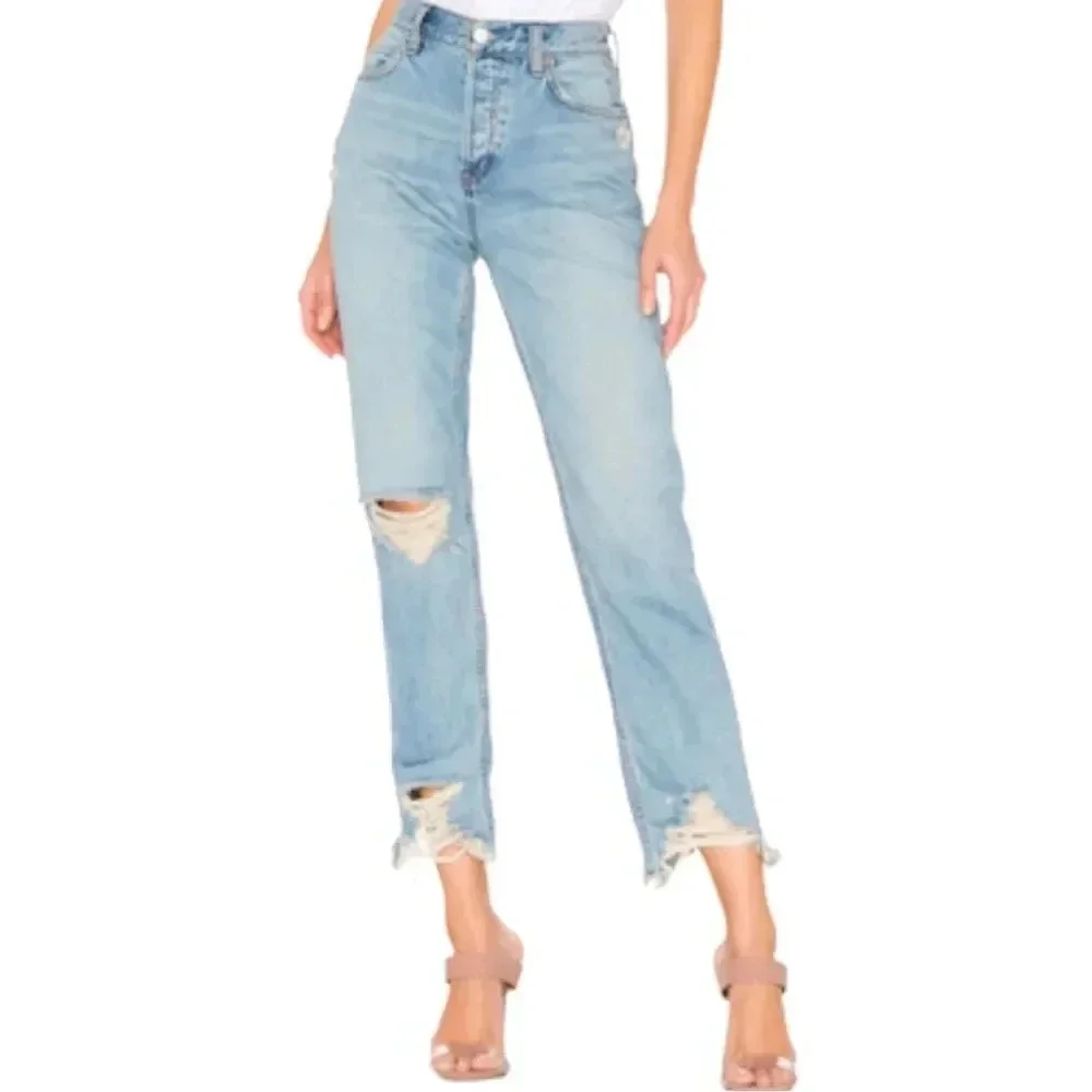 Free People Chewed Up Straight leg distressed ankle jeans Mid Rise women’s 27